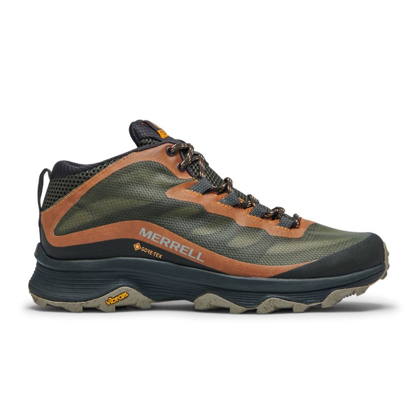 Chaussures Randonnée Merrell Moab Speed Mid GORE-TEX Vert Olive/Orange Homme | W.B.PJLS